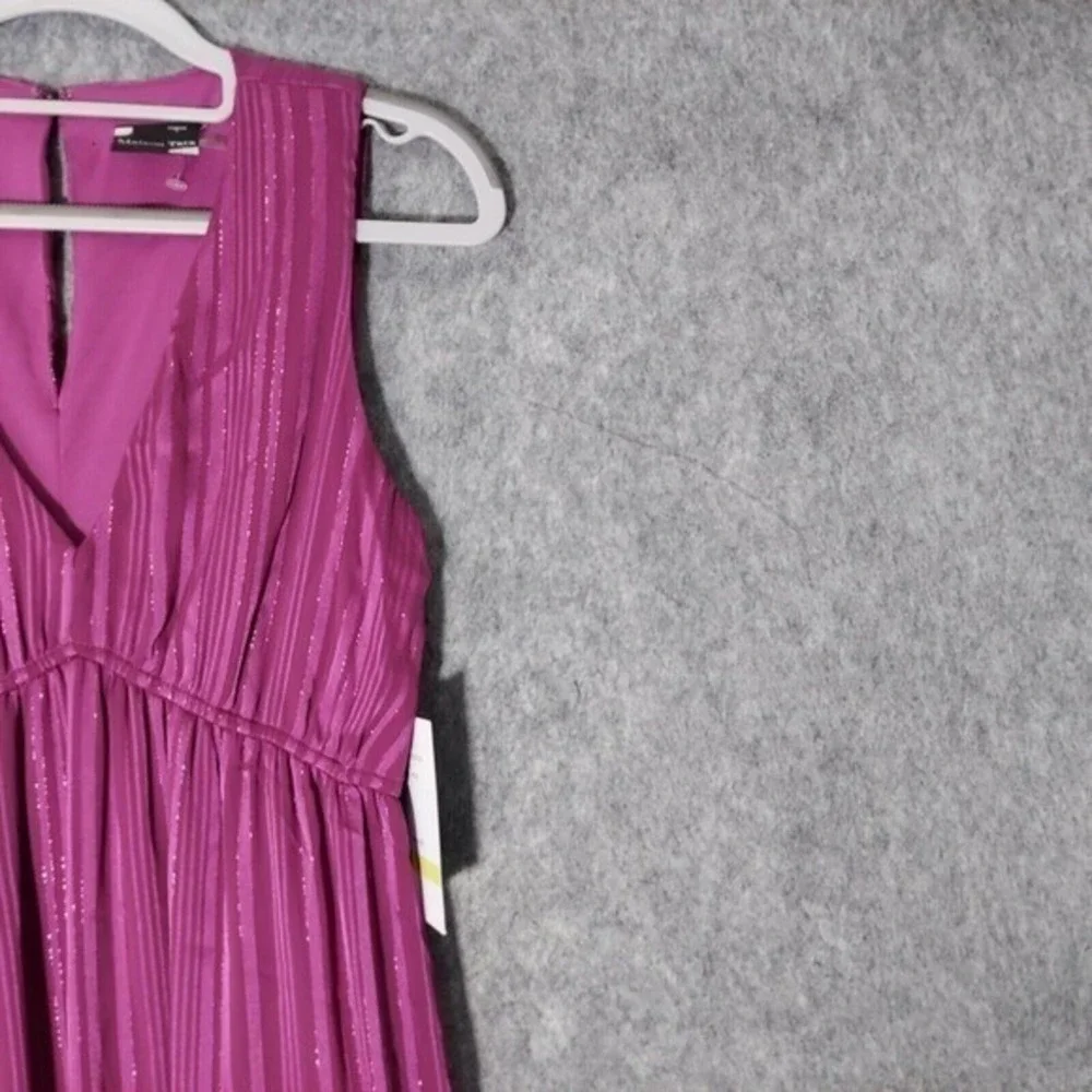Maison Tara Midi Dress Women 4 Metallic Striped‎ Empire Waist Tiered Sleeveless